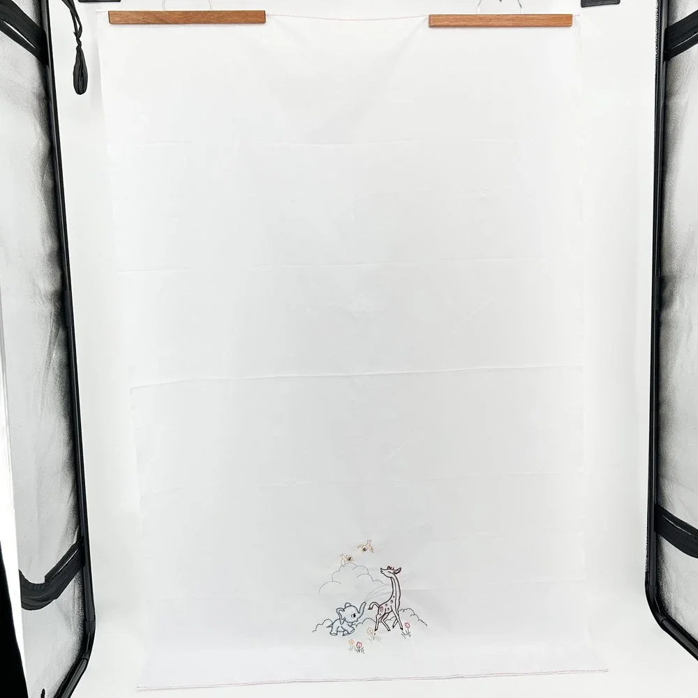 Vintage Embroidered Elephant Giraffe Toddler Bed Sheet & Pillowcase Set Handmade